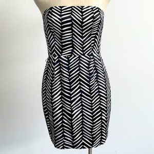 BCBGeneration Black and White  Patterned Chevron Strapless Dress